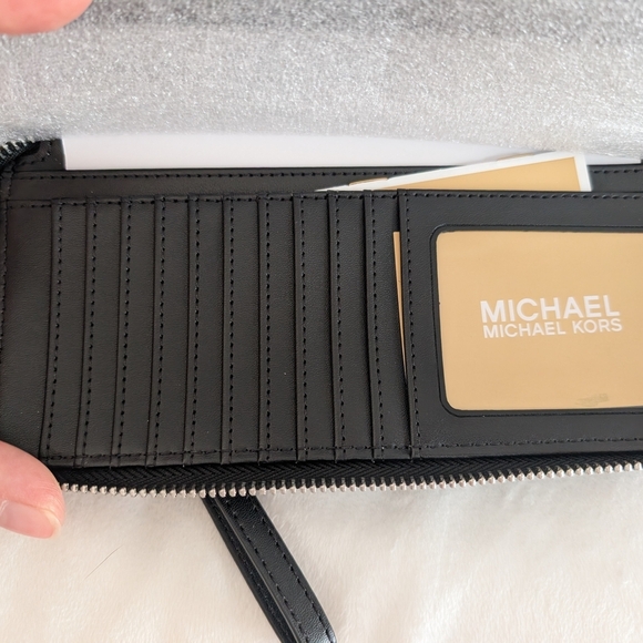 Michael Kors Black Monogram Wristlet Wallet NWT Silver Hardware - Picture 7 of 7